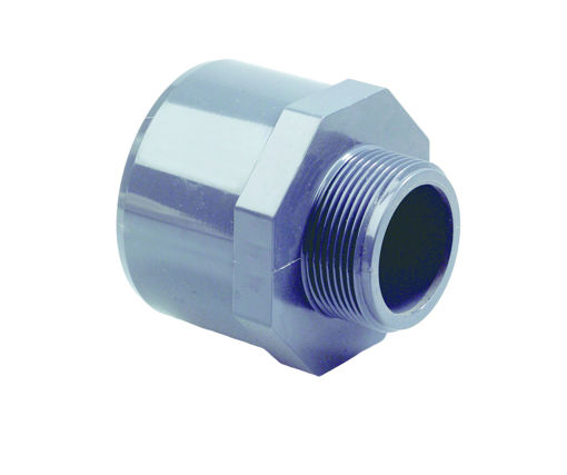 Afbeeldingen van DYKA PVC Verloop PN16 50- 63mm x 2" lijmmof-spie/ buitendraad grijs