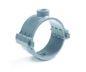 Afbeeldingen van DYKA PVC Aanboorzadel KIWA PN10 75mm x 1" binnendraad donkergrijs