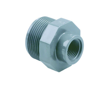 Afbeeldingen van DYKA PVC Verloopnippel PN16 3/4" x 1/2" buitendraad/ binnendraad grijs