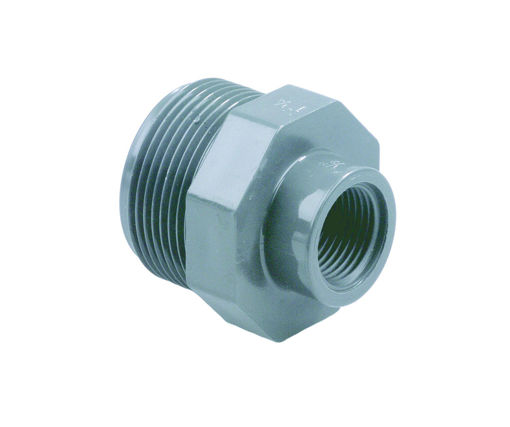 Afbeeldingen van DYKA PVC Verloopnippel PN16 3/4" x 1/2" buitendraad/ binnendraad grijs