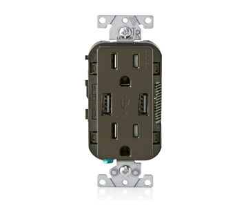 Afbeeldingen van LEVITON stopcontact en USB lader