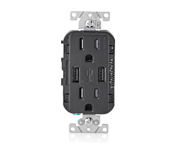 Afbeeldingen van LEVITON stopcontact en USB lader